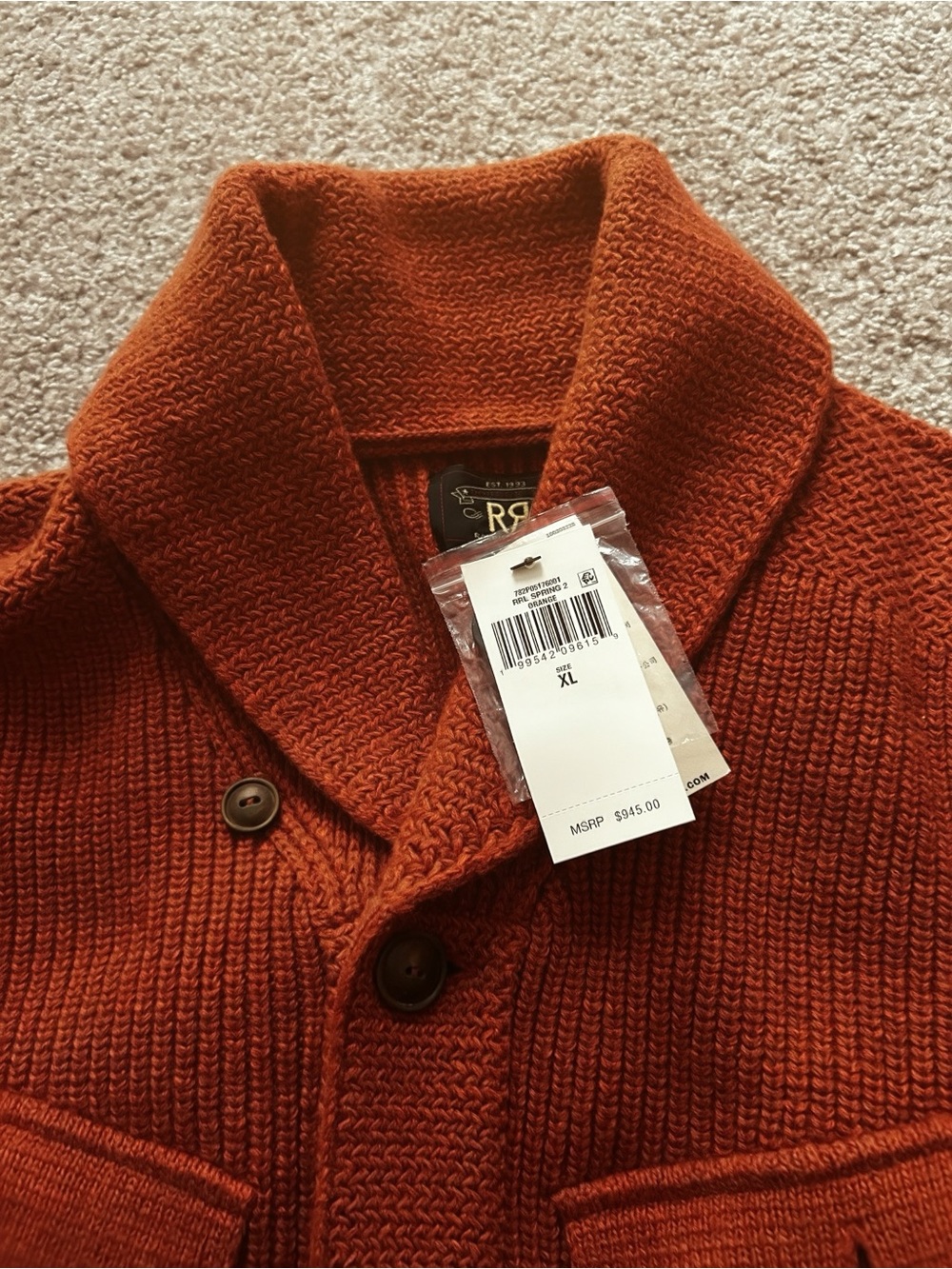 🍁Ralph Lauren RRL Men’s Wool-Cotton Shawl-Collar Cardigan🍁 - Picture 3 of 11